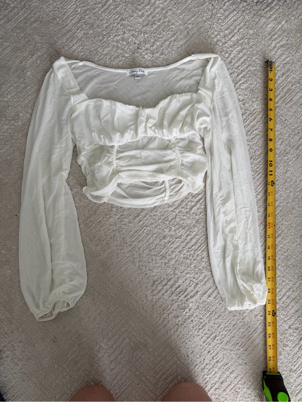 emory park White Ruched Long-Sleeve Crop Top